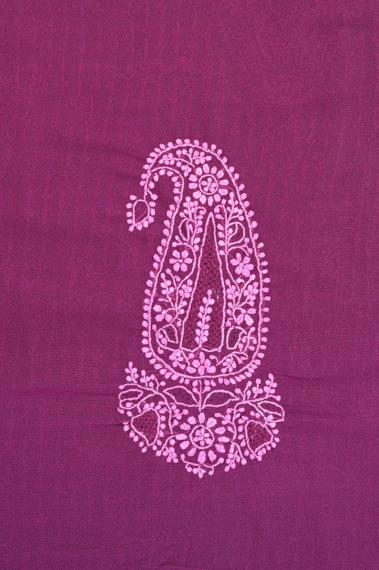 Ada Hand Embroidered Wine Georgette Lucknowi Chikankari Unstitched Men's Kurta Piece A602012