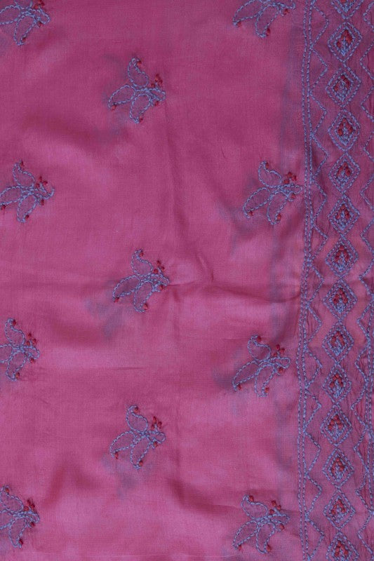 Ada Hand Embroidered Carrot Pink Tusser Silk Lucknow Chikankari Unstitched Kurta Piece A457191