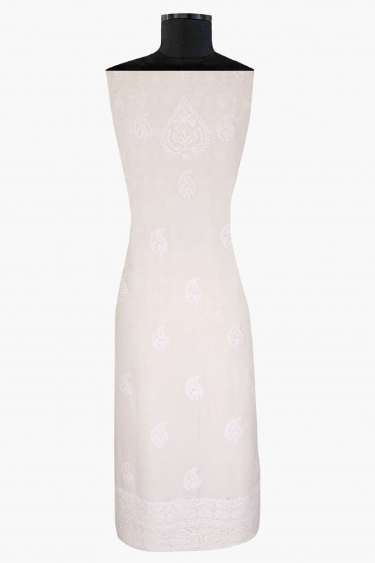 Ada Hand Embroidered Off White Pure Georgette Lucknowi Chikan Unstitched Kurta Piece-A625464