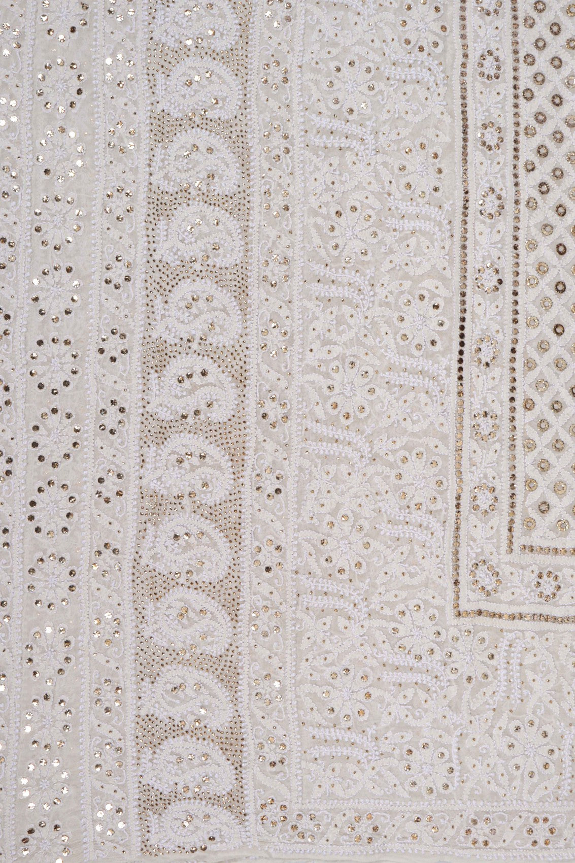 Ada Hand Embroidered Off White Pure Georgette Lucknowi Chikankari Dupatta With Muqaish Work 01A61327