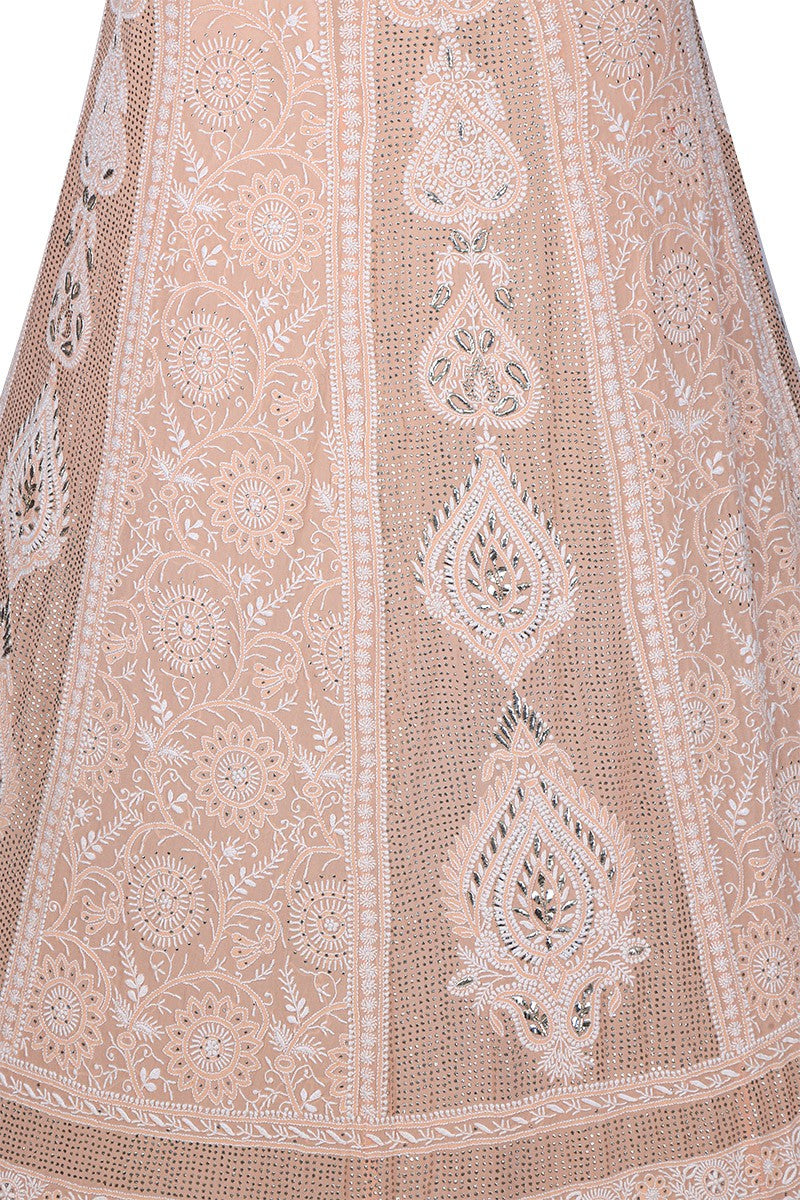 Ada Hand Embroidered Peach Pure Georgette Lucknowi Chikankari Lehenga Set with Muqaish Work A291941