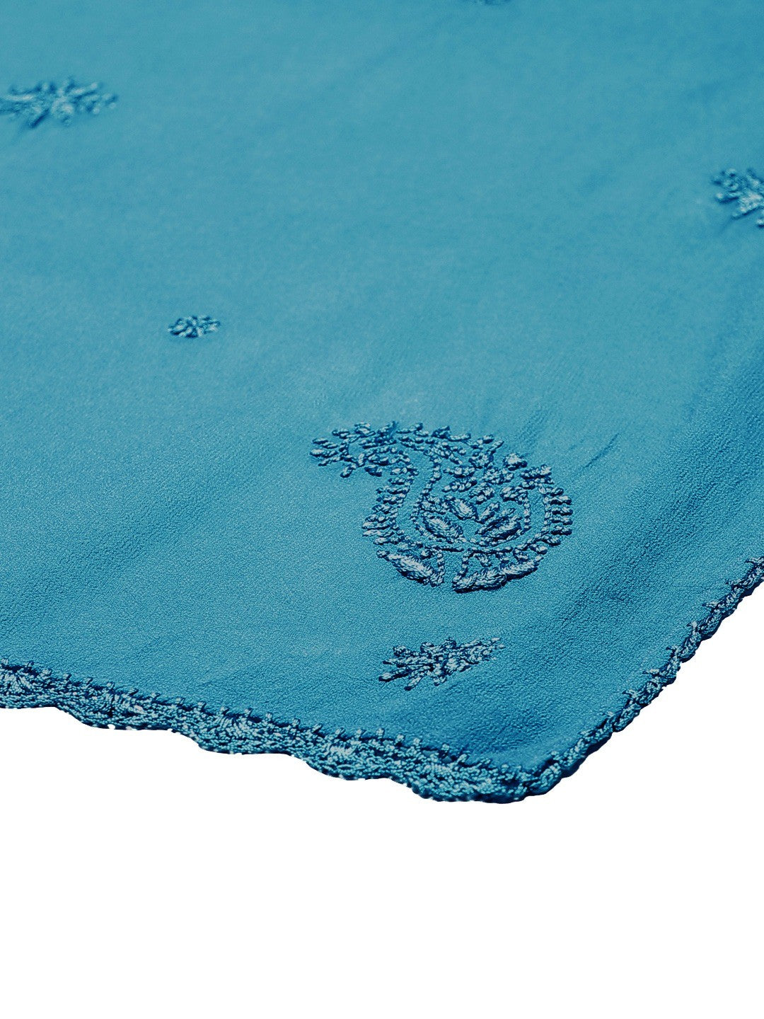 Ada Hand Embroidered Teal Green Georgette Lucknowi Chikankari Dupatta A511194