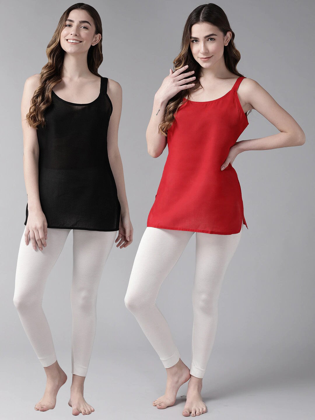 Ada Red and Black Cotton Short Slips Combo of 2  A316728.