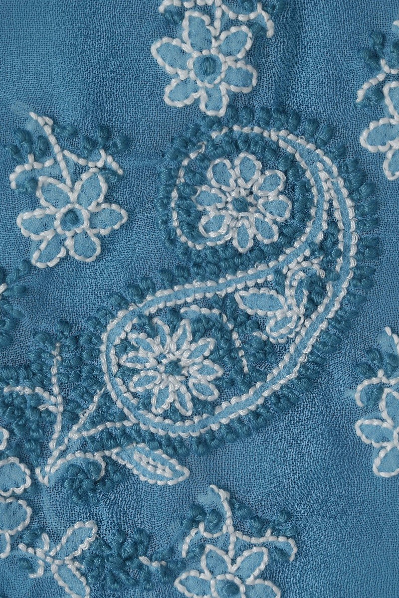 Ada Hand Embroidered Arctic Blue Georgette Lucknowi Chikan Unstitched Suit Piece A289005