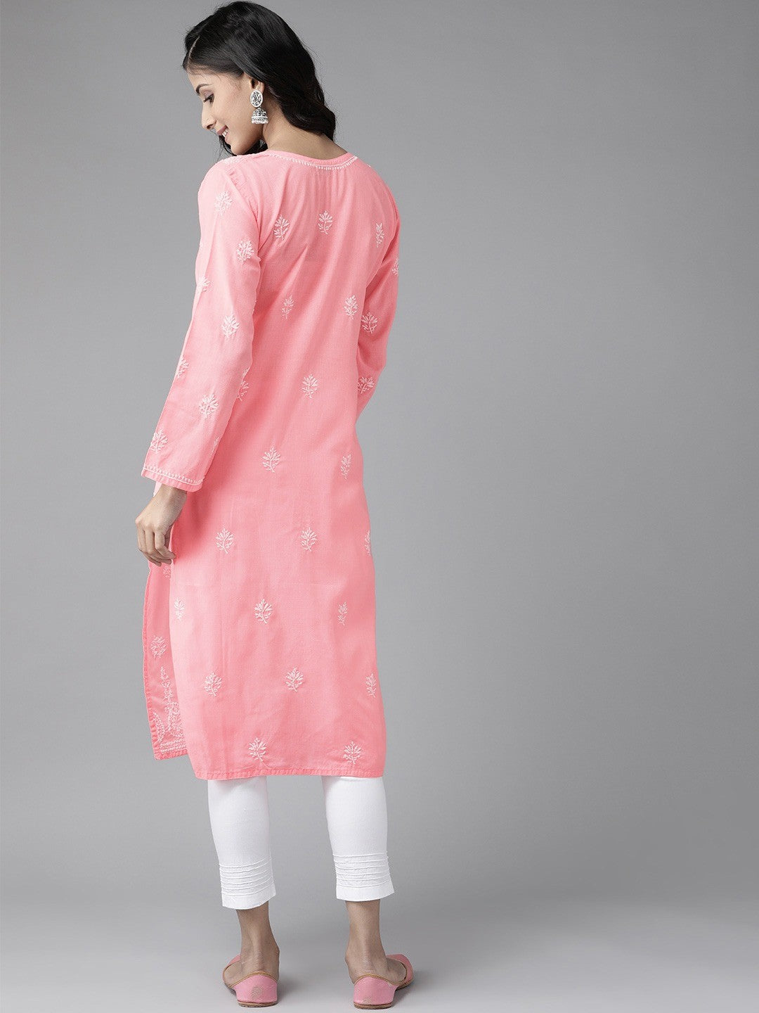 Ada Hand Embroidered Peach Cotton Lucknowi Chikankari Kurta Set A811169