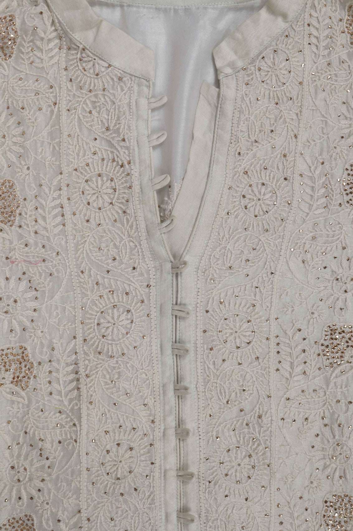 Ada Hand Embroidered Abalone Grey Chanderi Lucknowi Chikankari Semi-Stitched Anarkali Kurta Dupatta Set With Muqaish Work A595039