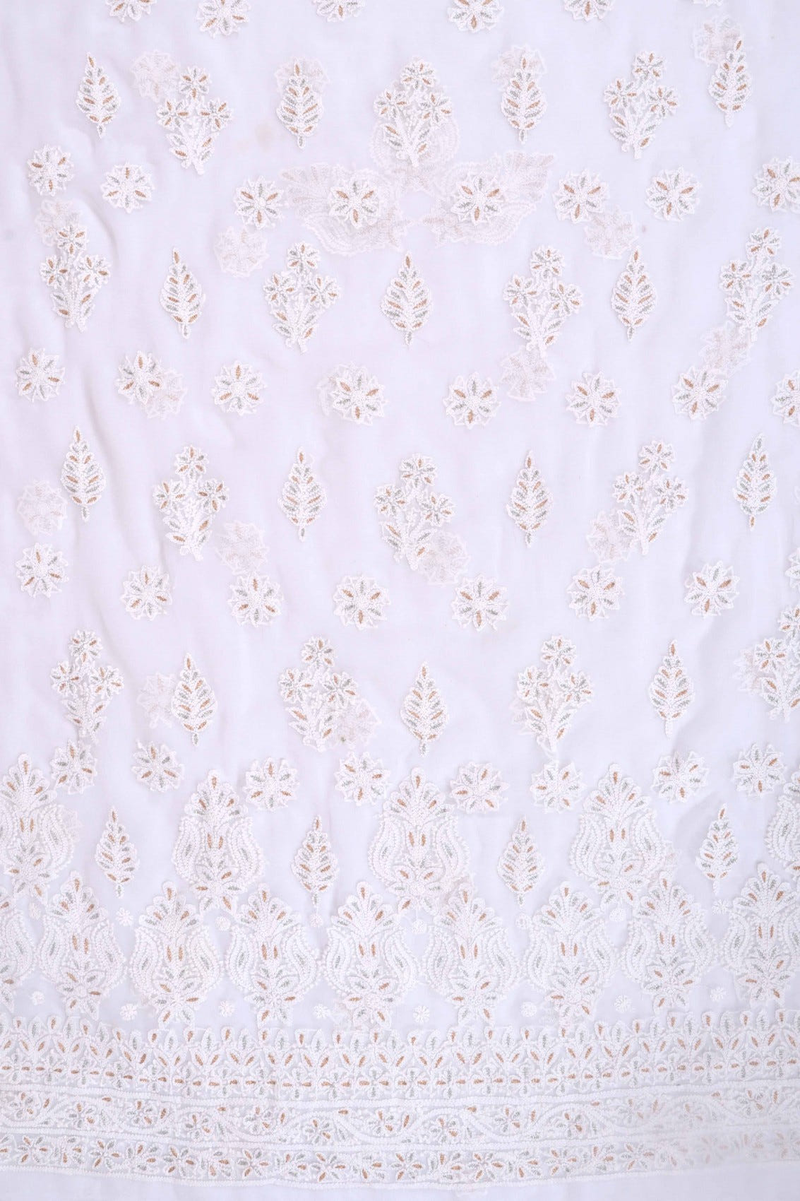 Ada Hand Embroidered White Georgette Lucknowi Chikankari Unstitched Suit Piece With Zari Work 01A69620