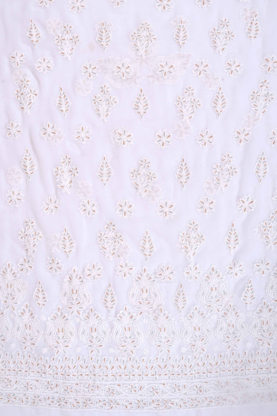 Ada Hand Embroidered White Georgette Lucknowi Chikankari Unstitched Suit Piece With Zari Work 01A69620