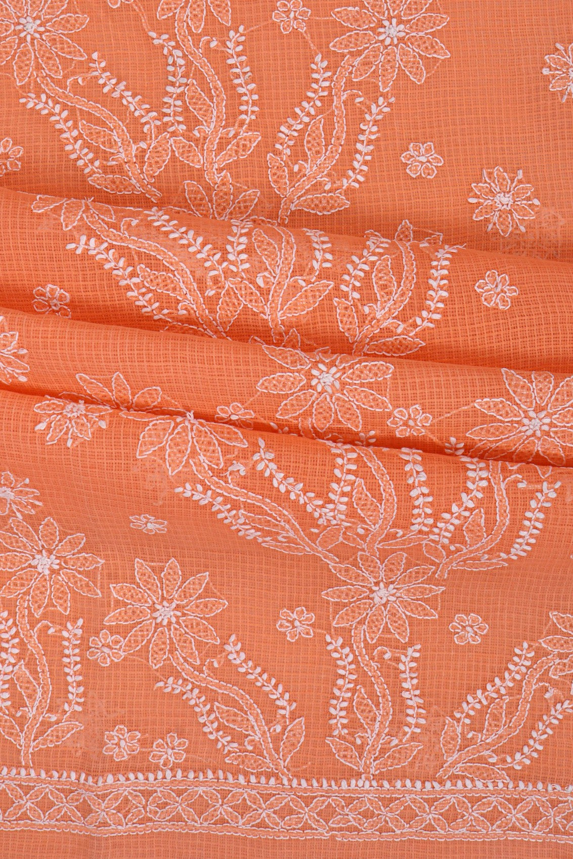 Ada Hand Embroidered Peach Kota Lucknowi Chikan Unstitched Kurta Dupatta Set A596911