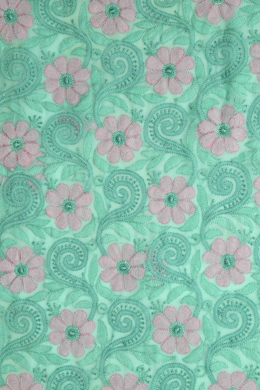 Ada Hand Embroidered Sea Green Georgette Lucknowi Chikan Unstitched Suit Piece A630426