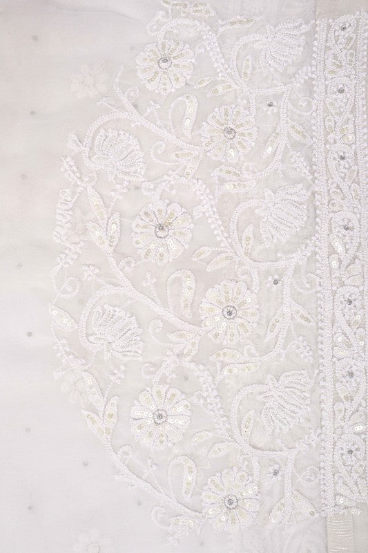 Ada Hand Embroidered White Georgette Lucknowi Chikankari Lehenga Set with Pearl Work A74224