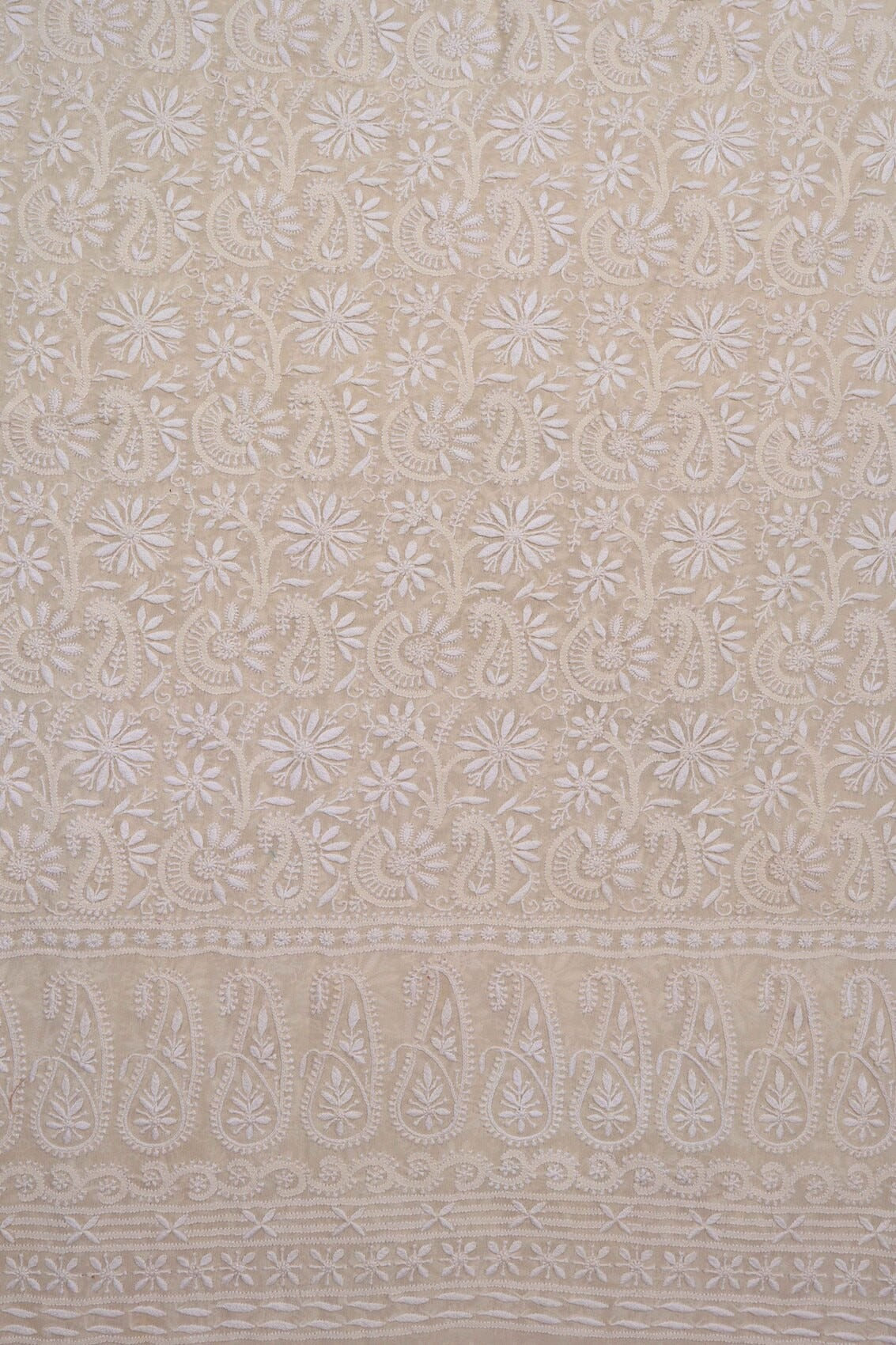 Ada Hand Embroidered Cream Pure Georgette Lucknowi Chikankari Unstitched Kurta Dupatta Set A70992