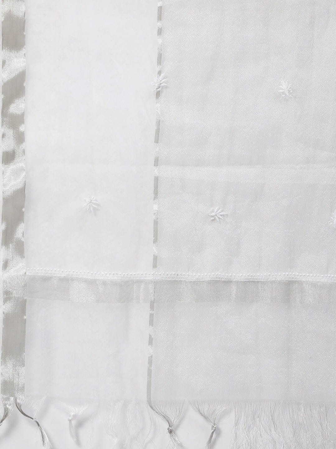 Ada Hand Embroidered White Tissue Lucknowi Chikankari Dupatta- A100579