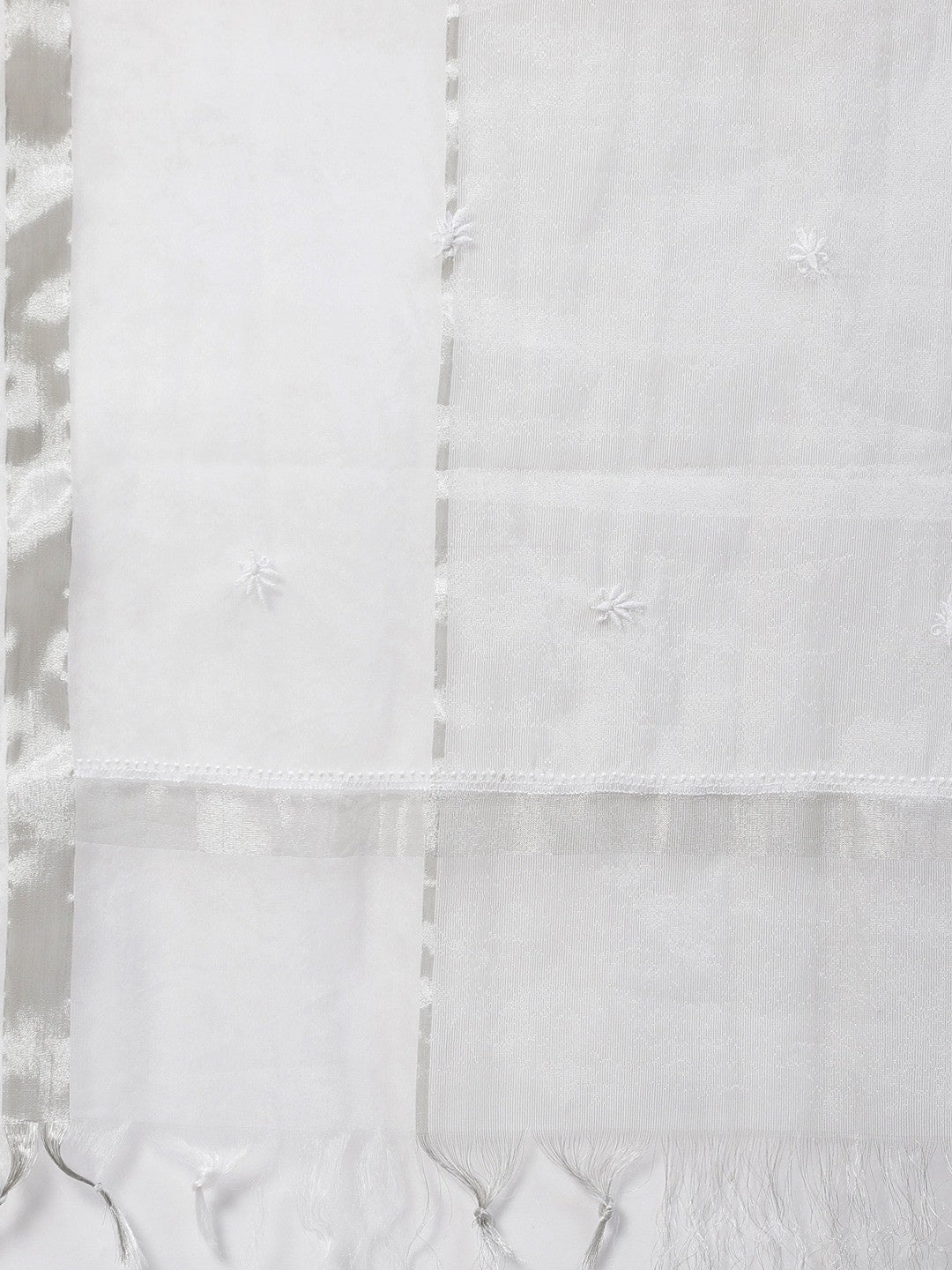 Ada Hand Embroidered White Tissue Lucknowi Chikankari Dupatta- A100579