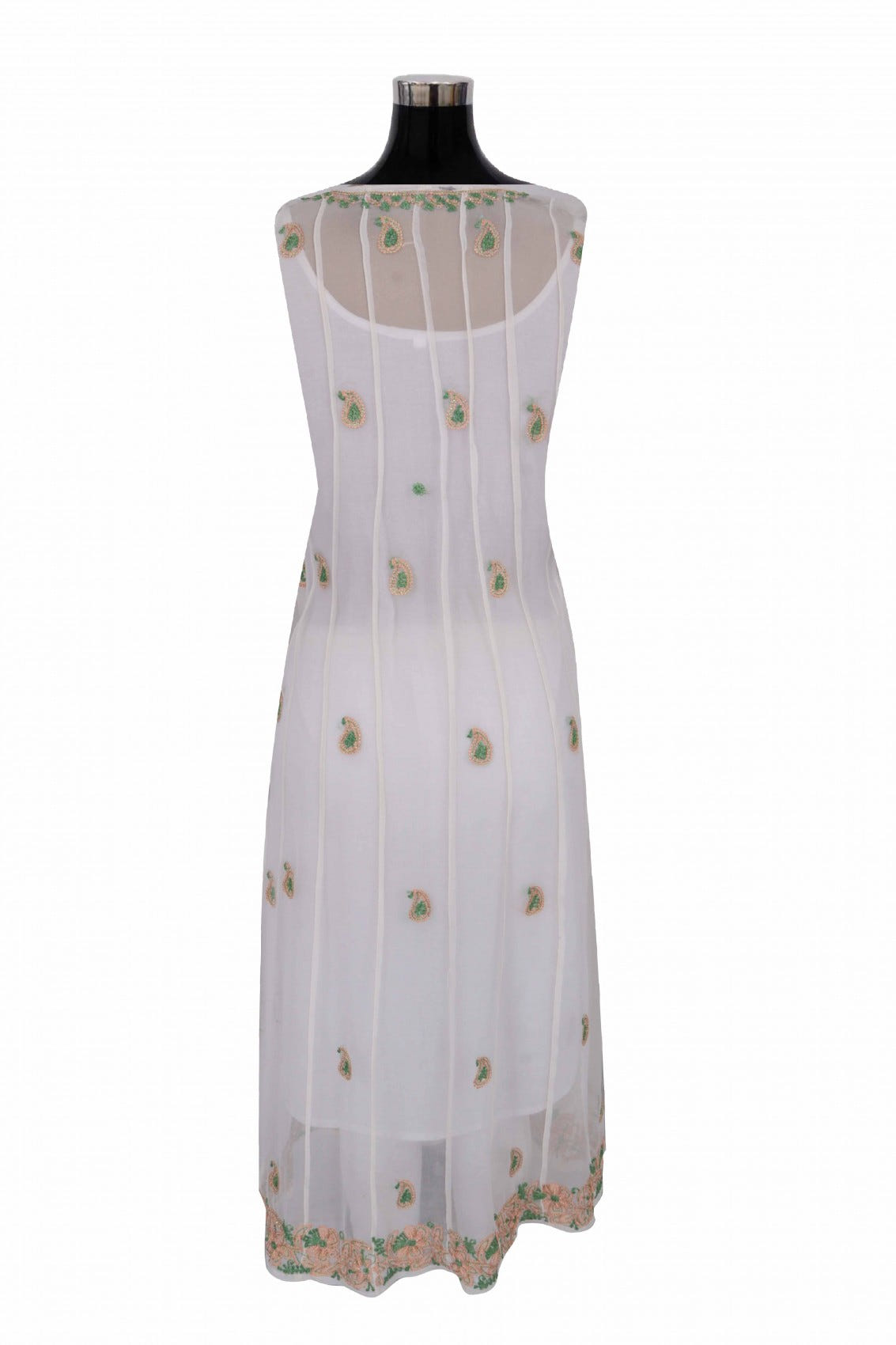 Ada Hand Embroidered White Georgette Lucknowi Chikankari Semi-Stitched Anarkali Kurta Dupatta Set With Pearl Work A467917