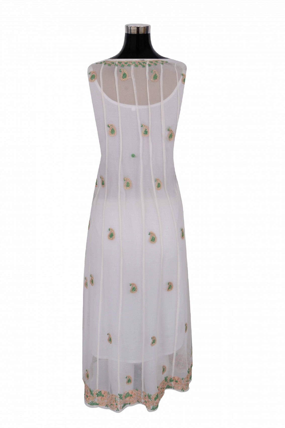 Ada Hand Embroidered White Georgette Lucknowi Chikankari Semi-Stitched Anarkali Kurta Dupatta Set With Pearl Work A467917