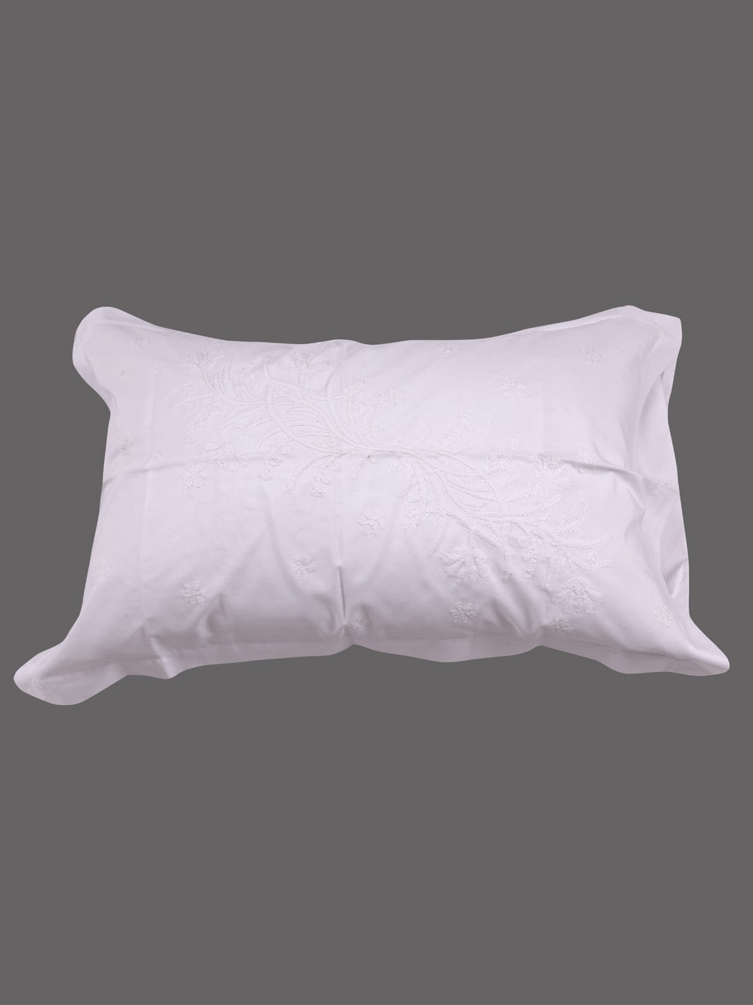 Ada Hand Embroidered White Cotton Lucknowi Chikankari Bed Sheet Set-A521774