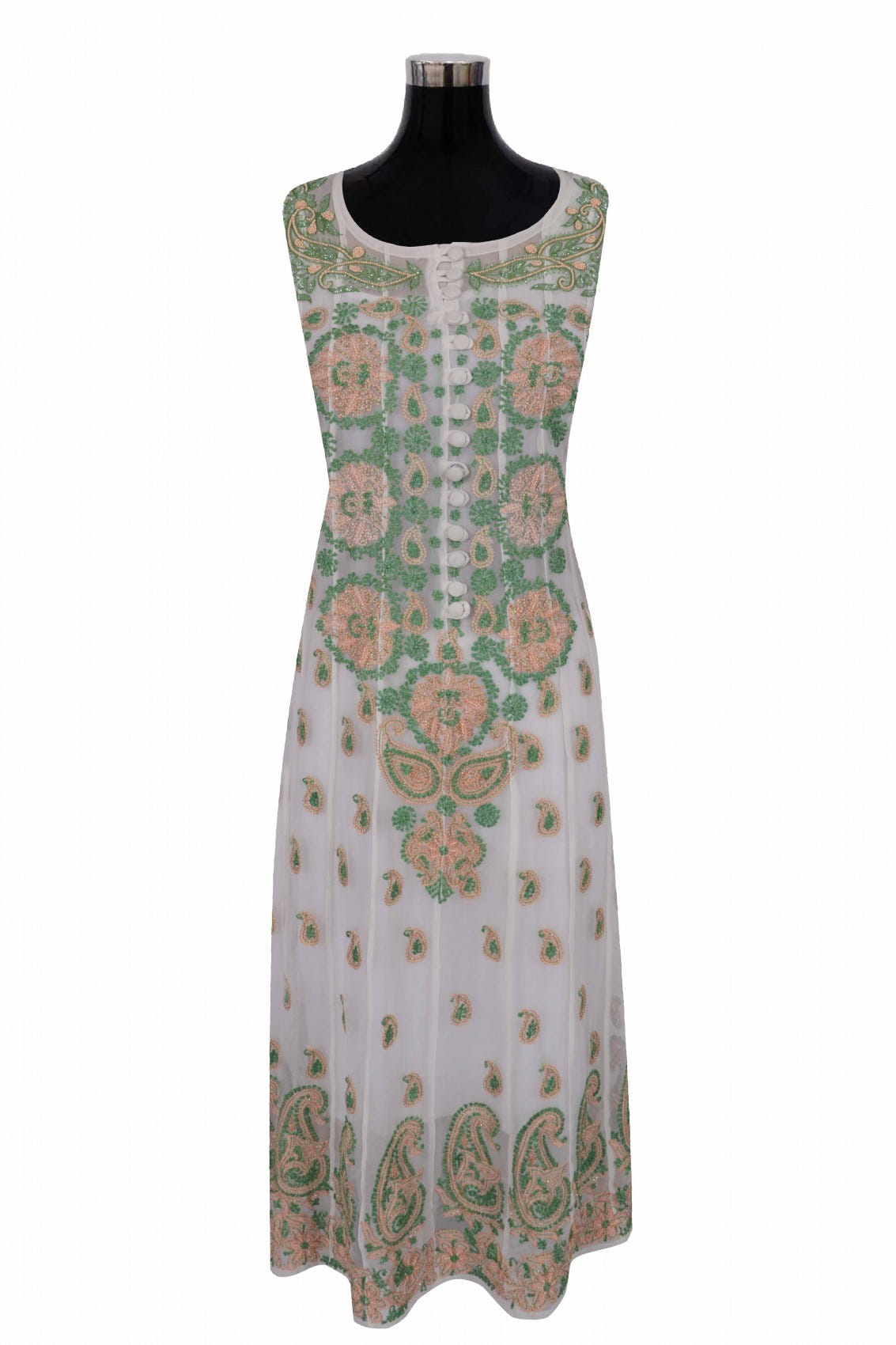 Ada Hand Embroidered White Georgette Lucknowi Chikankari Semi-Stitched Anarkali Kurta Dupatta Set With Pearl Work A467917