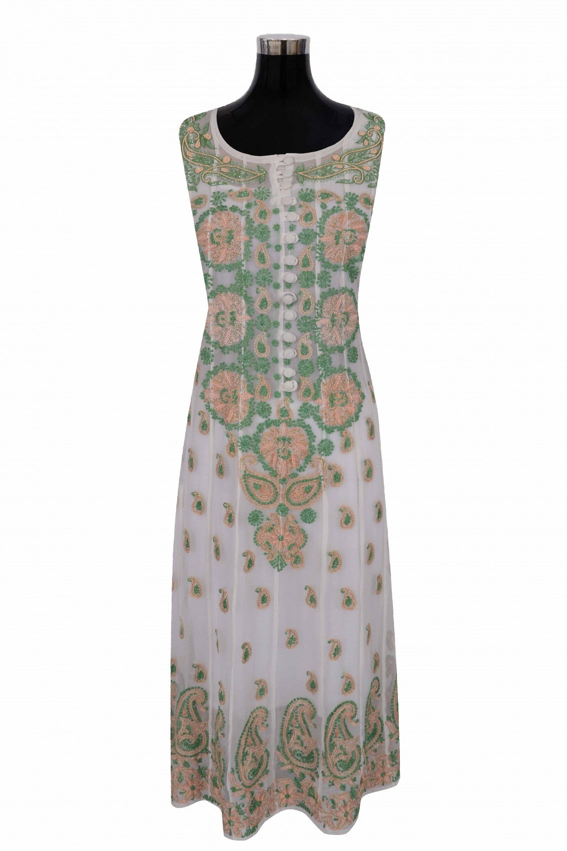 Ada Hand Embroidered White Georgette Lucknowi Chikankari Semi-Stitched Anarkali Kurta Dupatta Set With Pearl Work A467917