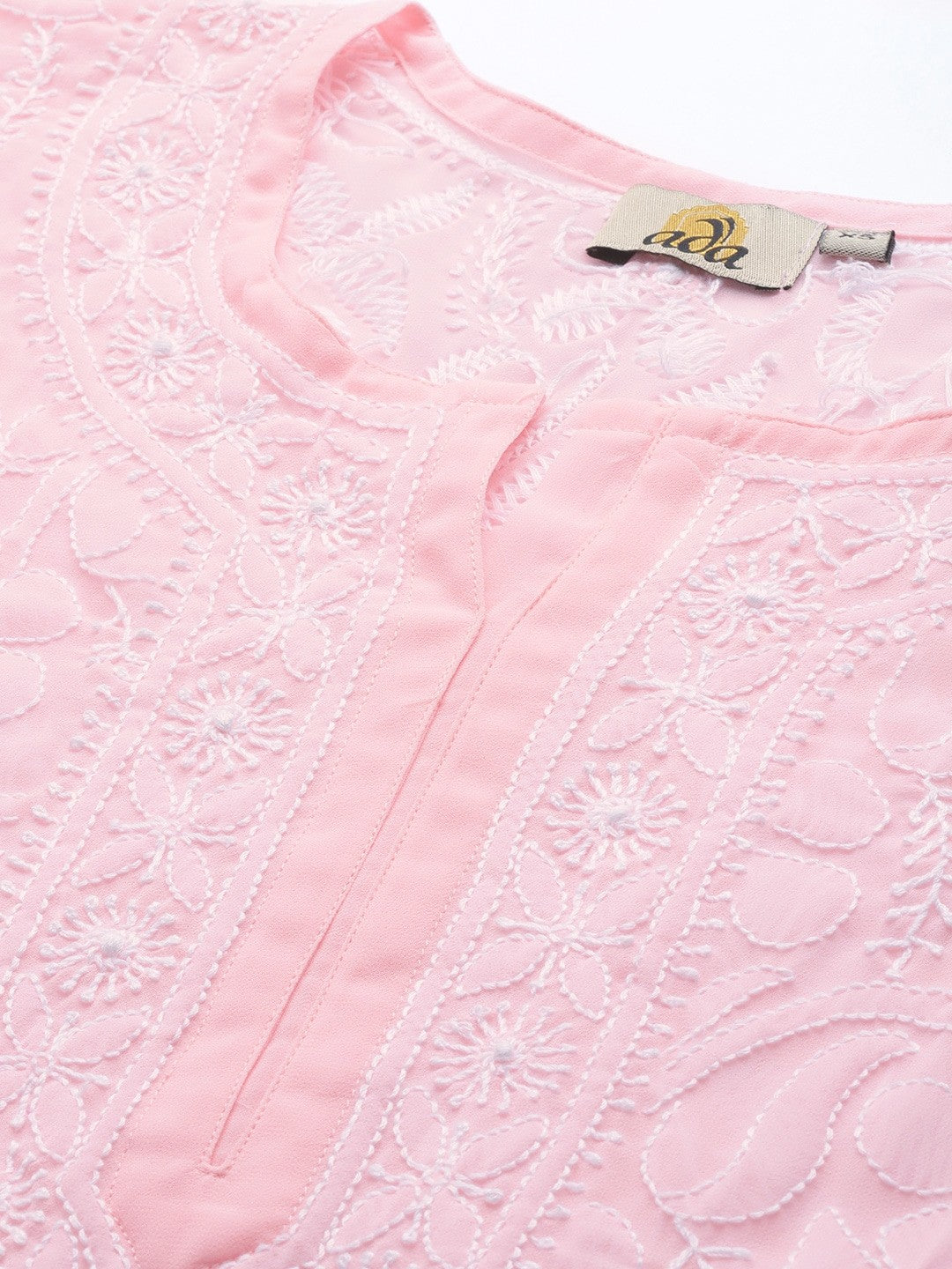 Ada Hand Embroidered Pink Georgette Lucknow Chikan Kurti A911128