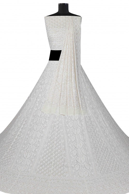 Ada Hand Embroidered Milky White  Pure Georgette Lucknowi Chikankari Lehenga-A625497