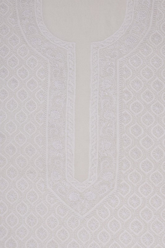 Ada Hand Embroidered White Pure Georgette Lucknowi Chikan Unstitched Men's Kurta Piece A462751