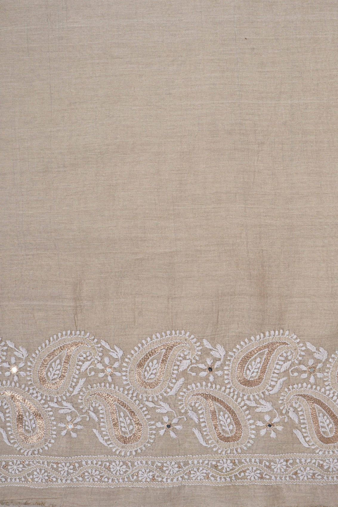 Ada Hand Embroidered Natural Fawn Tissue Lucknowi Chikankari Unstitched Kurta Piece With Zari Work 01A216075