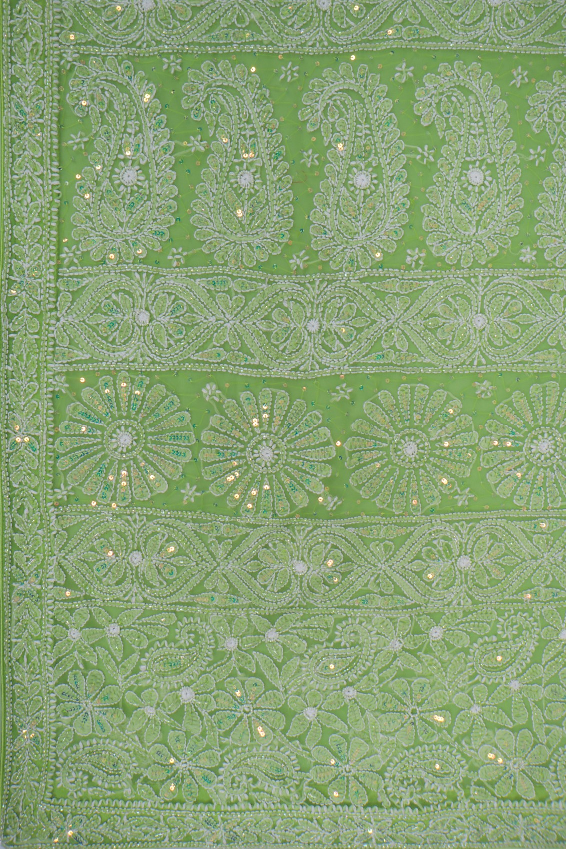 Ada Hand Embroidered Pear Green Georgette Lucknowi Chikankari Saree/Blouse with Cutdana Work 01A131034