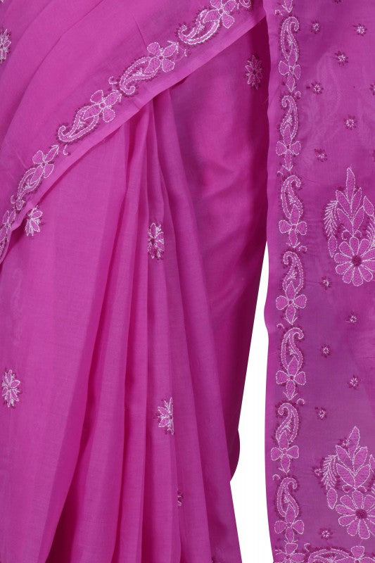 Ada Hand Embroidered Mauve Cotton Lucknowi Chikankari Saree With Blouse A613146