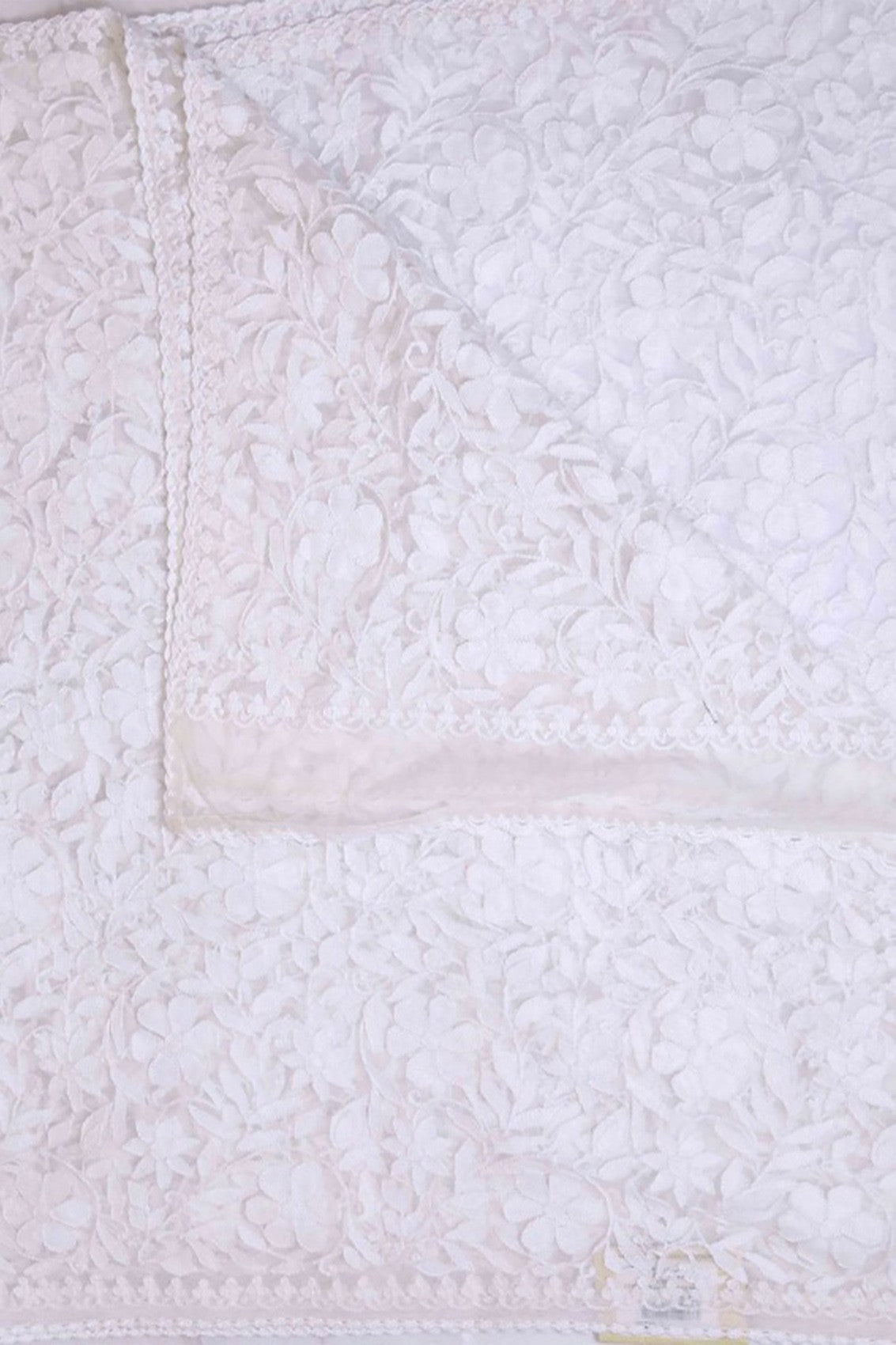 Ada Hand Embroidered White Net Lucknowi Chikankari Dupatta A476416