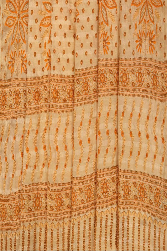 Ada Hand Embroidered Fawn Crepe Lucknowi Chikankari Saree With Blouse A108882