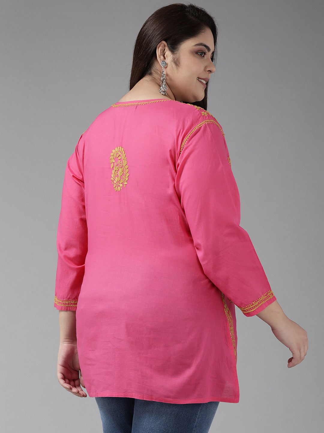 Ada Hand Embroidered Pink Cotton Lucknowi Chikankari Short Kurti  A911188