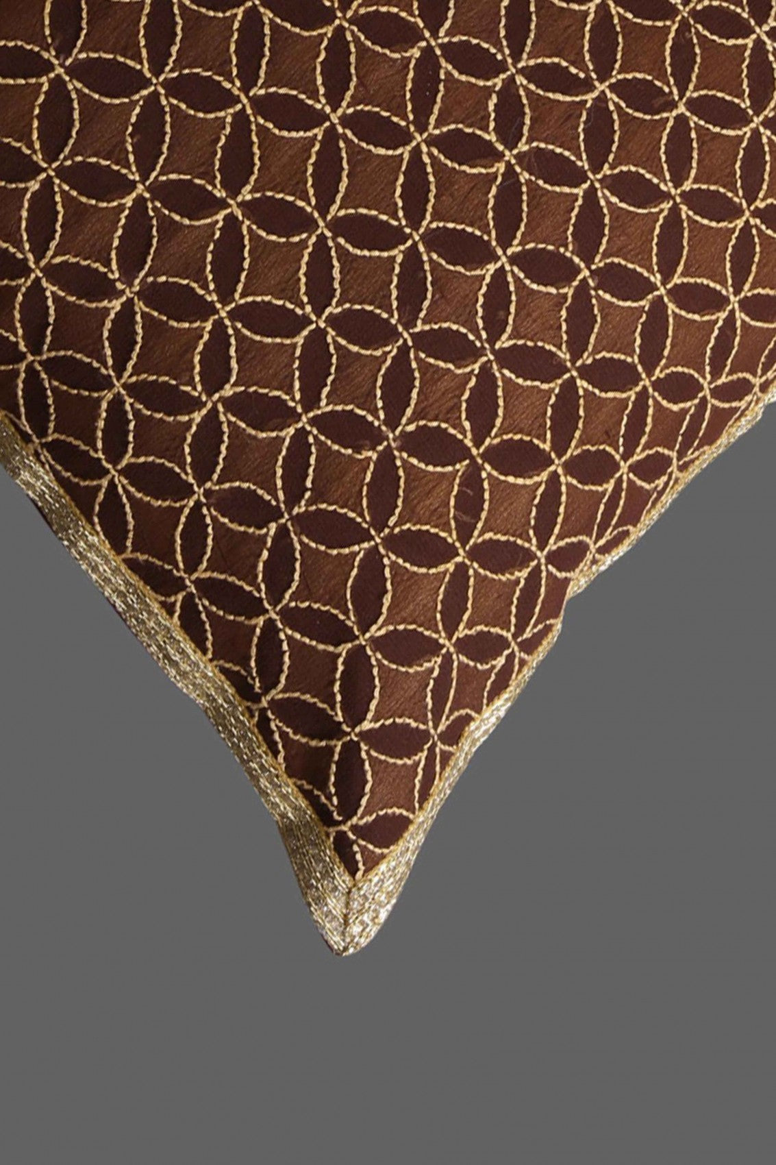 Ada Hand Embroidered Brown Georgette Lucknowi Chikankari Cushion Cover 01A191523