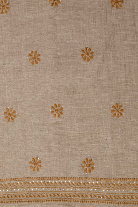Ada Hand Embroidered Fawn Khadi Lucknowi Chikan Unstitched Suit Piece With Muqaish Work–A609251