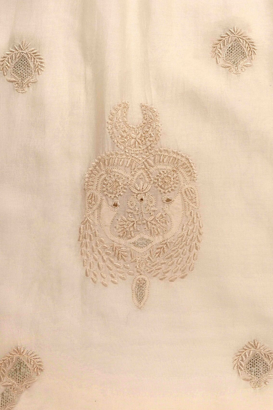 Ada Hand Embroidered Off White Chanderi Lucknowi Chikankari Unstitched Kurta Dupatta Set With Zari Work A520548