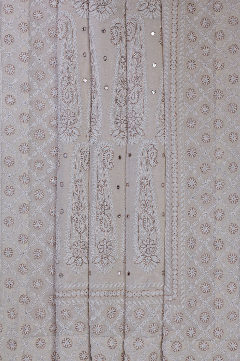 Ada Hand Embroidered White Pure Georgette Lucknowi Chikankari Saree/Blouse with Pearl work- A360411