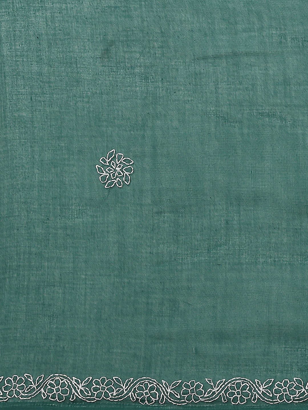 Ada Hand Embroidered Dark Green Cotton Lucknow Chikan Saree With Blouse A311148