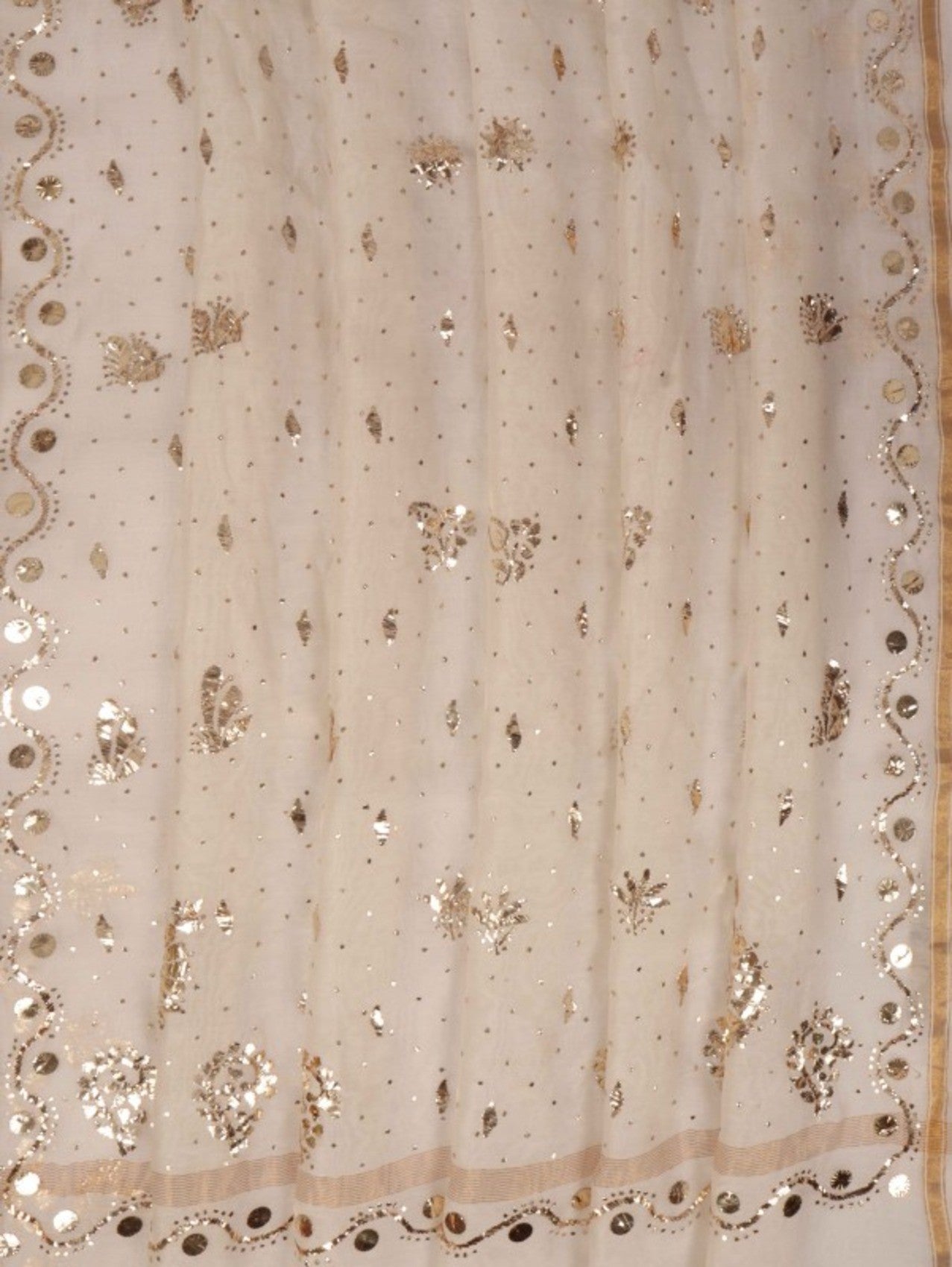 Ada Hand Embroidered Off White Chanderi Lucknowi Chikankari Saree/Blouse With Muqaish Work A610118