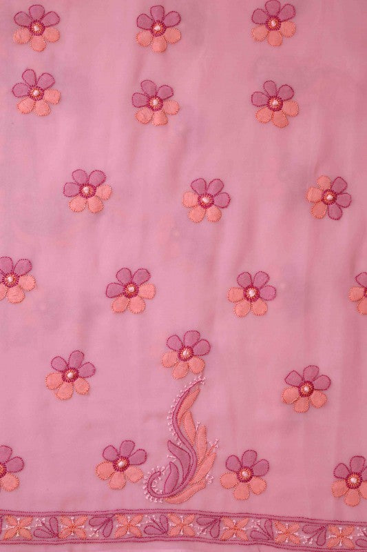 Ada Hand Embroidered Flamingo Pink Georgette Lucknowi Chikan Unstitched Suit Piece A630414