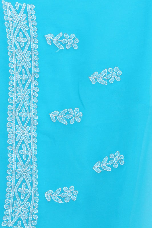 Ada Hand Embroidered Blue Georgette Lucknowi Chikankari  Saree with Blouse  A191647