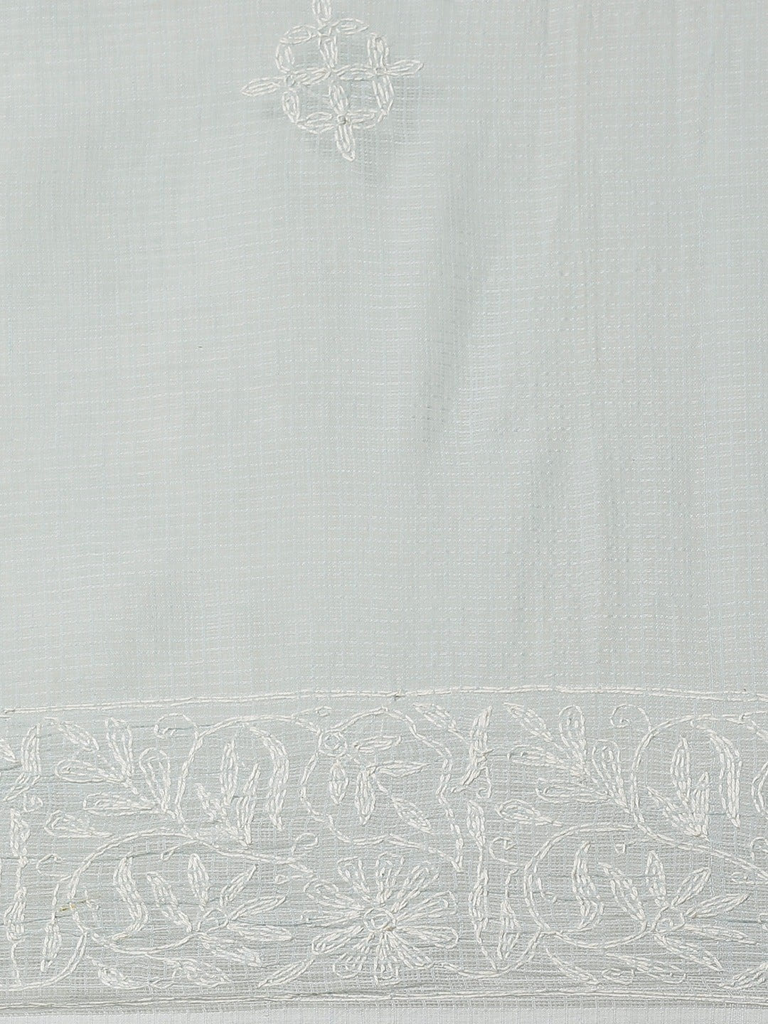 Ada Hand Embroidered Grey Kota Lucknow Chikan Saree With Blouse- A311113
