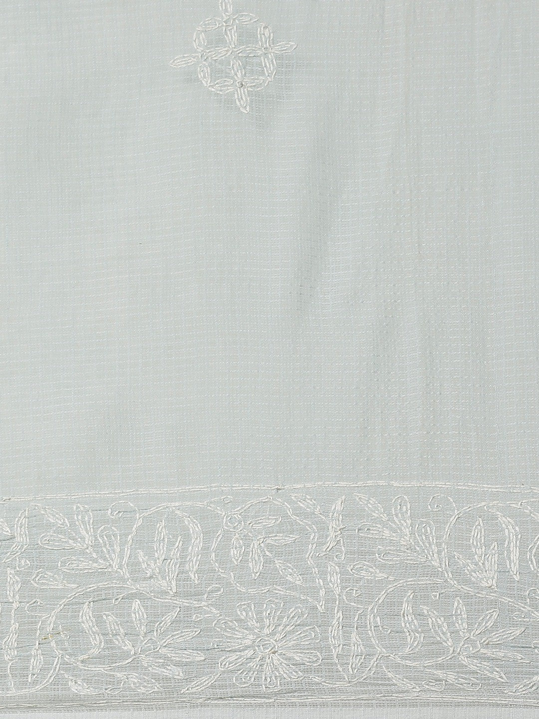 Ada Hand Embroidered Grey Kota Lucknow Chikan Saree With Blouse- A311113