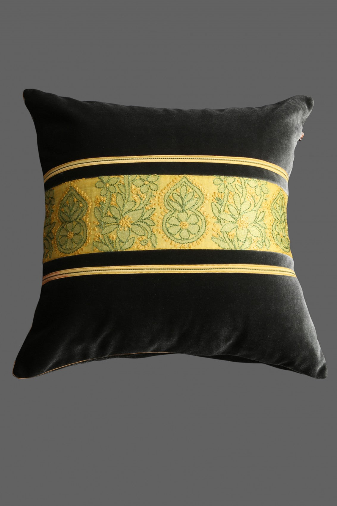 Ada Hand Embroidered Dark Green Velvet Lucknowi Chikankari Cushion Cover 01A102797