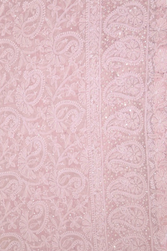 Ada Hand Embroidered Pink Pure Georgette Lucknowi Chikankari Dupatta with Pearl Work - A612181