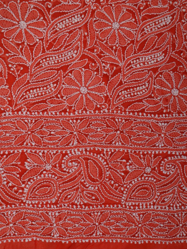 Ada Hand Embroidered Orange Georgette Lucknowi Chikankari Unstitched Suit Piece 01A114534
