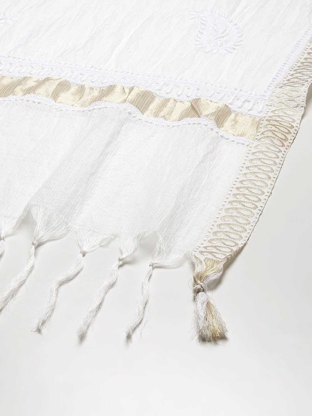 Ada Hand Embroidered White Kota Lucknowi Chikankari Dupatta -A511205