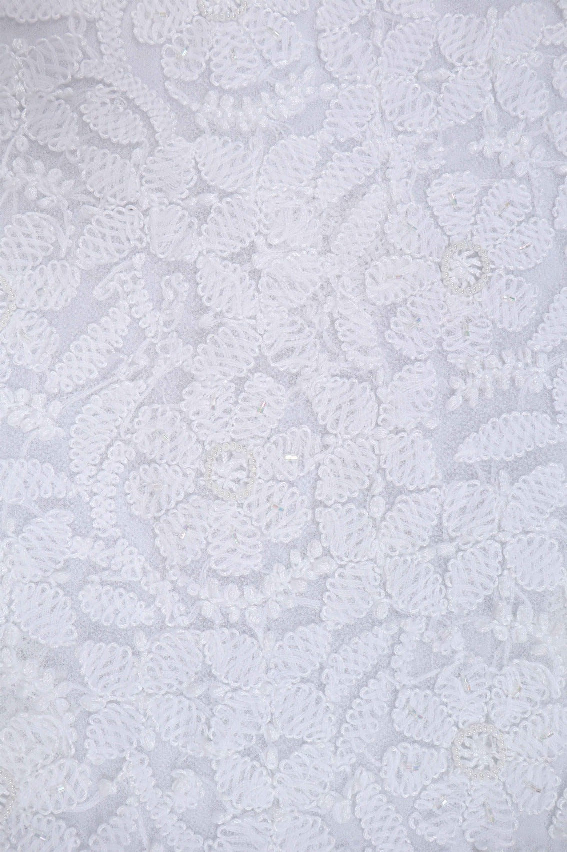 Ada Hand Embroidered White Georgette Lucknowi Chikankari Unstitched Suit Piece With Pearl Work 01A28076