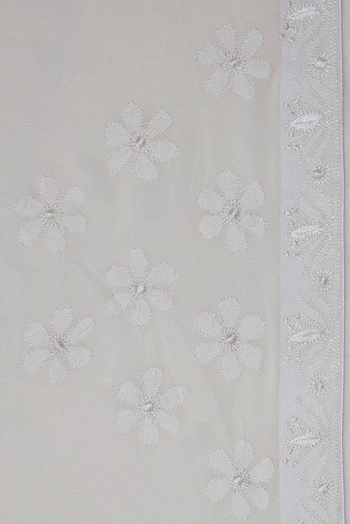 Ada Hand Embroidered White Pure Georgette Lucknowi Chikankari Saree With Blouse A393535