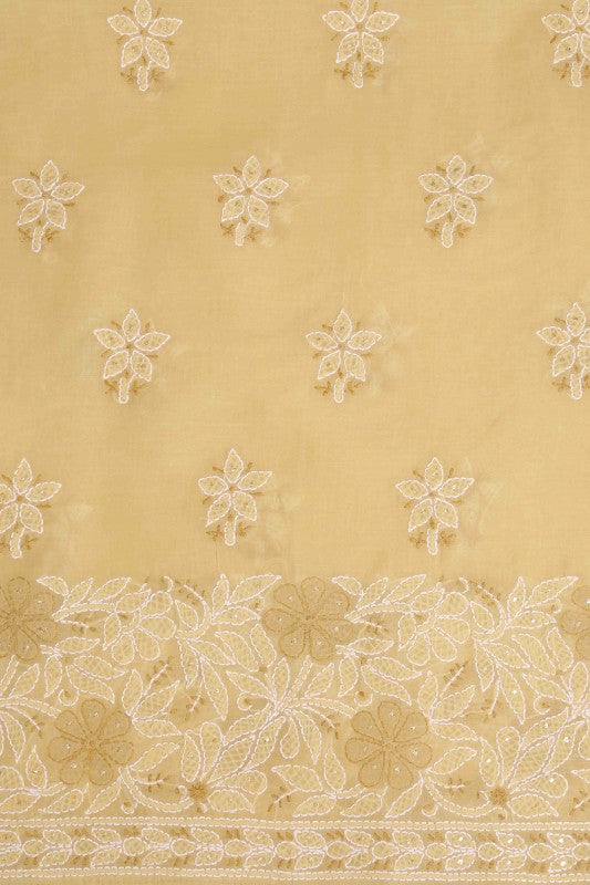 Ada Hand Embroidered Fawn Cotton Lucknowi Chikan Unstitched Suit Piece With Muqaish Work-A623694
