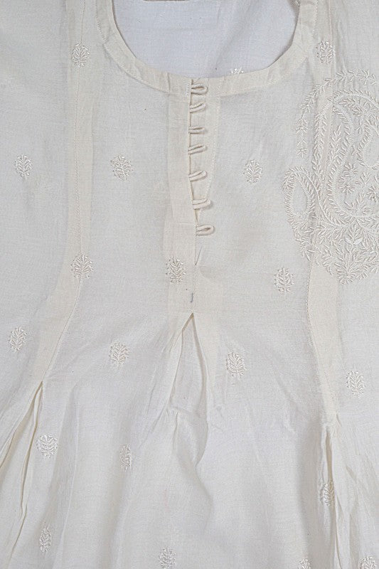Ada Hand Embroidered White Chanderi Lucknowi Chikankari Semi-Stitched Kurta Piece A601075